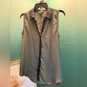 Rock & Republic Olive Green Studded Collar Tank SZ L